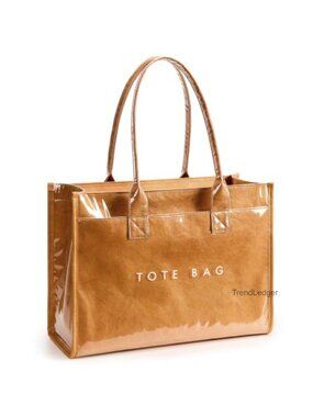 PVC Tote Bag Large Capacity Laptop Shoulder Handbag Waterproof Work Purse
